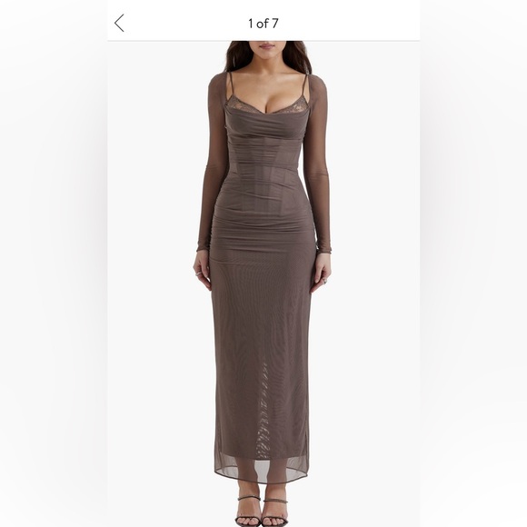 Katrina Lace Mesh Long Sleeve Gown - Picture 2 of 5